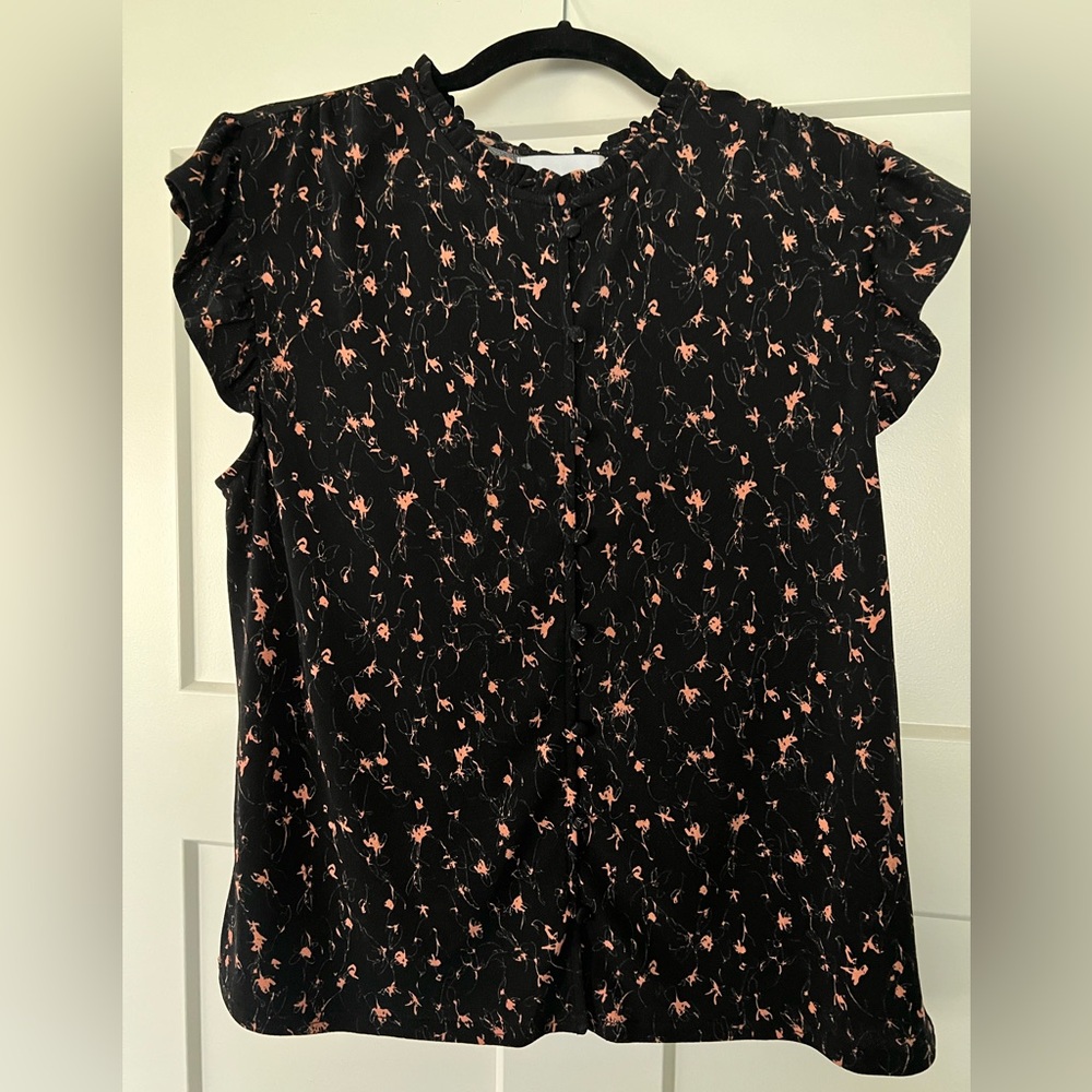 Nordstrom Black and Pink Floral Blouse